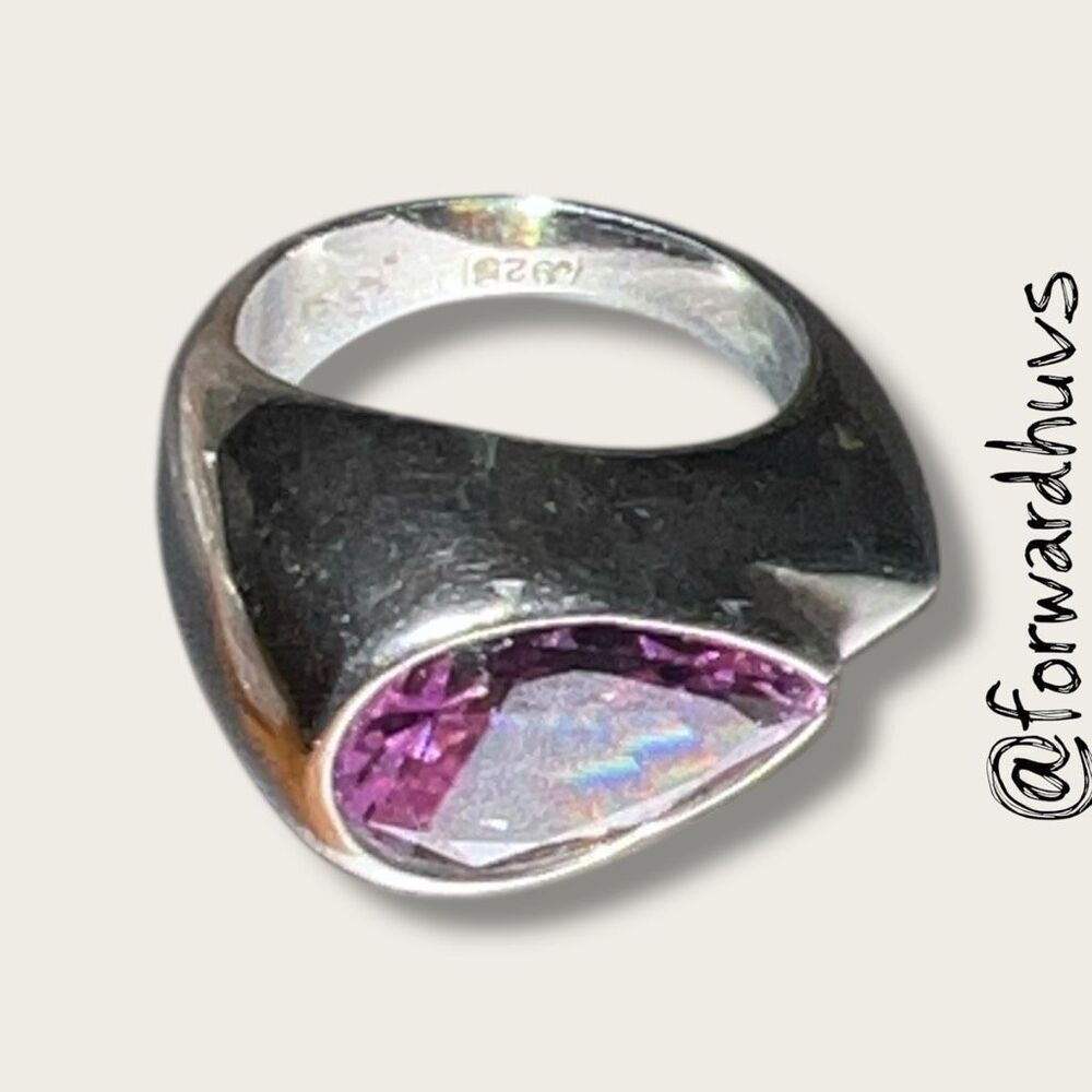 Vintage Vargas Sterling Silver Amethyst Glass Ring Size 7